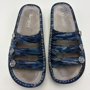 Alegria Fiona Slide Sandals‎ Womens 6 Blue Leather Triple Strap EU 36 Comfort